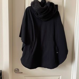 Alo Yoga Wrap Poncho Sweater w/ Attached Scarf black OS $125